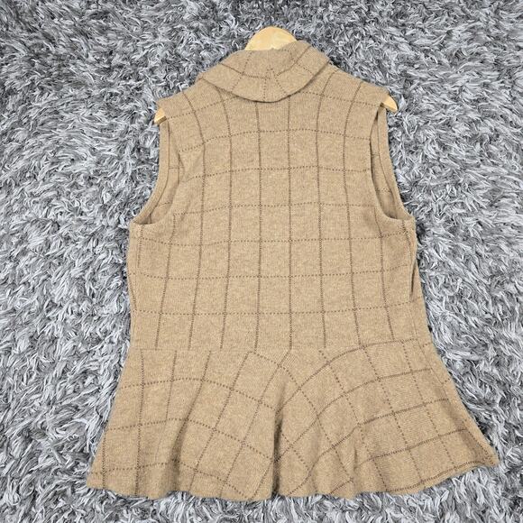 Lauren Ralph Lauren Sweater Vest Womens XL Tan Lambswool Peplum Button Up - Picture 7 of 7
